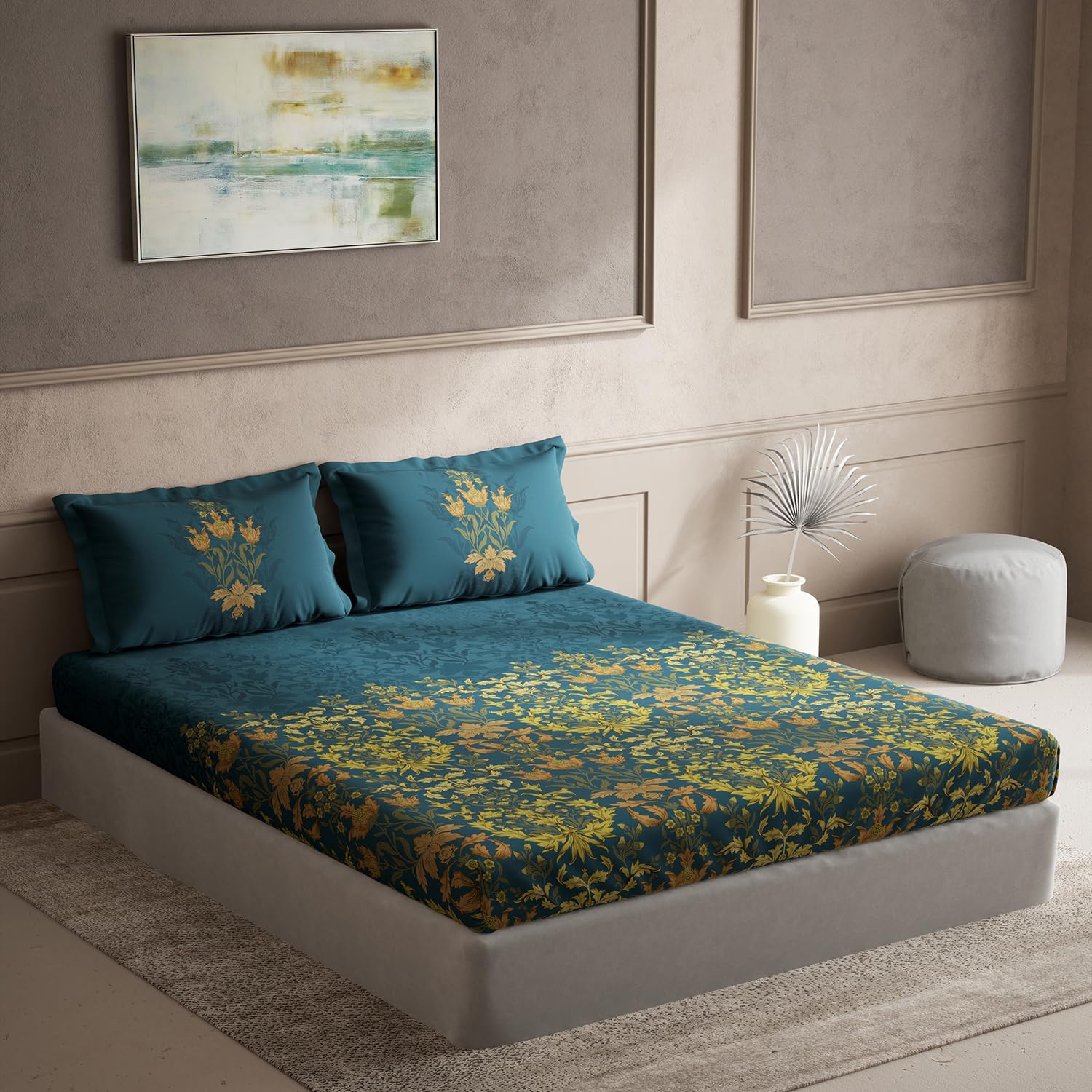 DDECOR - Souvenir Collection 100% Cotton Ethnic Pattern 136TC Super King |274 CM X 274 CM| with 2 Pillow Covers - Blue