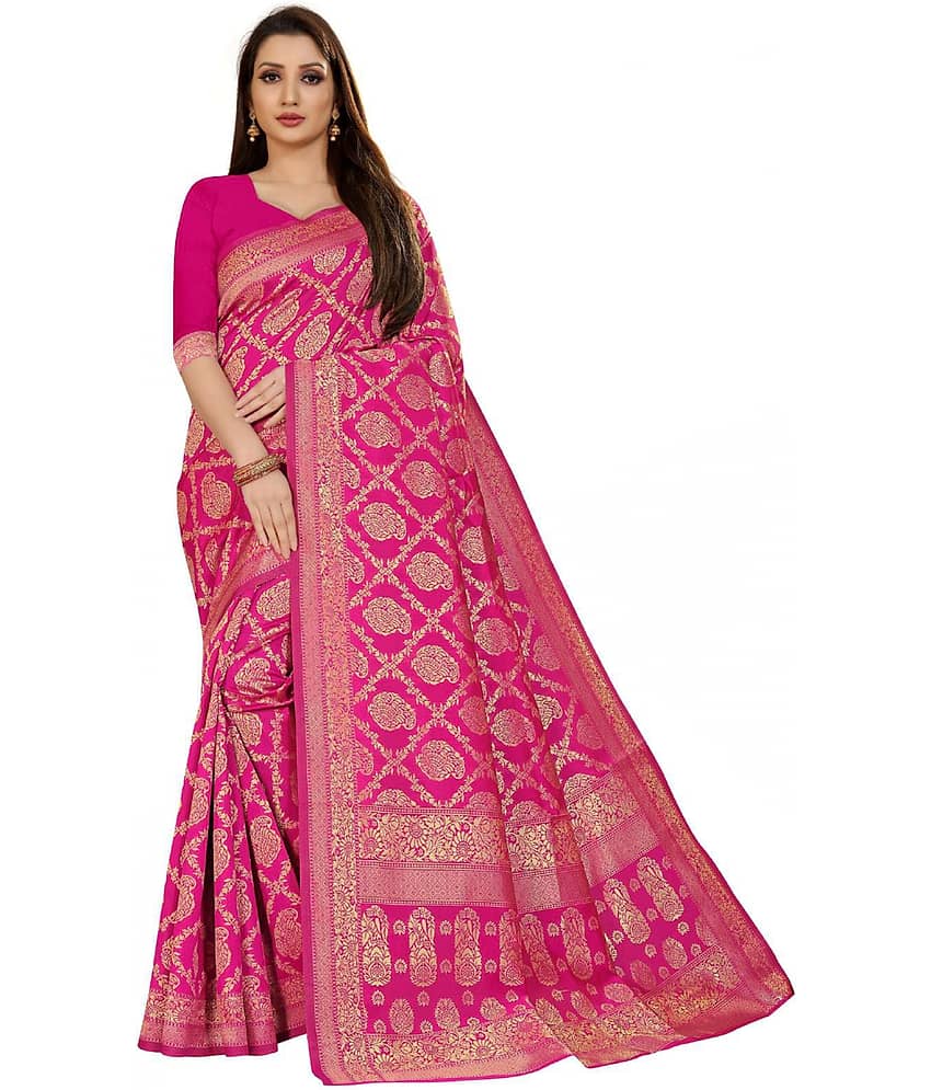 Sidhidata Jacquard Self Design Saree With Unstitched Blouse Piece ( Pink )