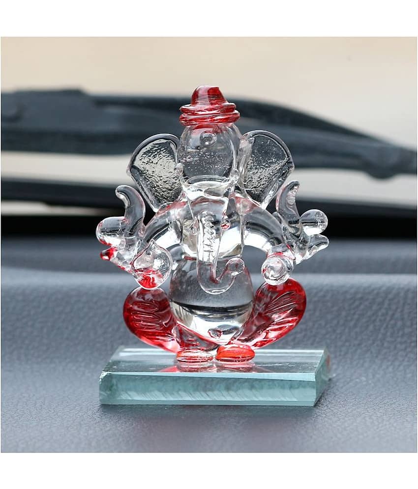 eCraftIndia Red & Transparent Double Sided Crystal Car Ganesha Showpiece