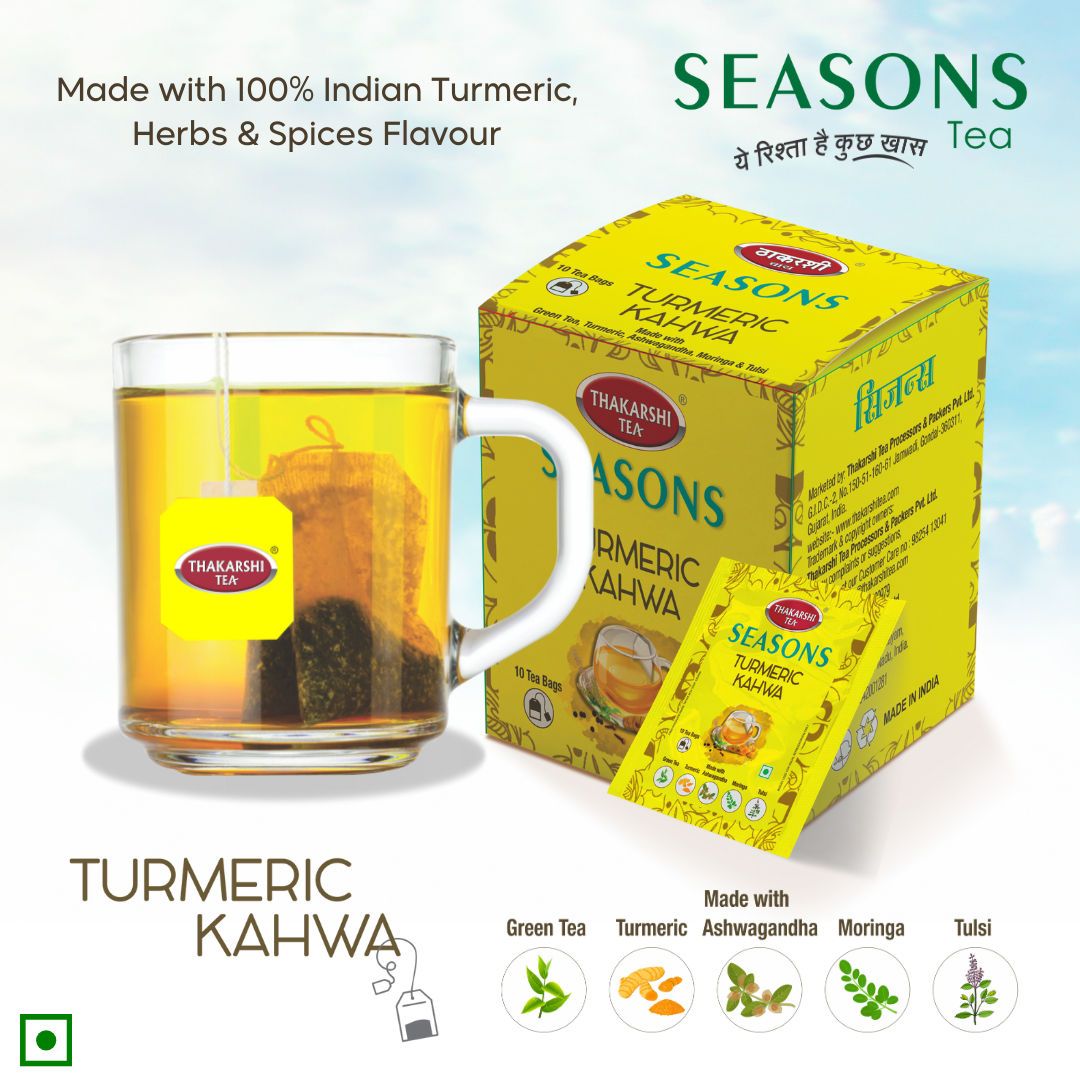 Thakarshi Tea Seasons Turmeric Kahwa, 25gm | Immunity Booster | Anti-oxidants Herbal Tea Box, (10 x 2.5 gm)