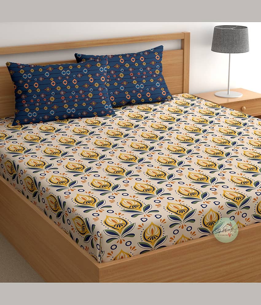 CG HOMES Cotton 1 Double Bedsheet with 2 Pillow Covers ( Beige )