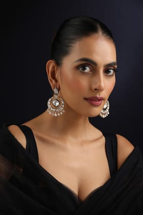 Trisha Rose Gold Polki Chandbali Earrings-Polki