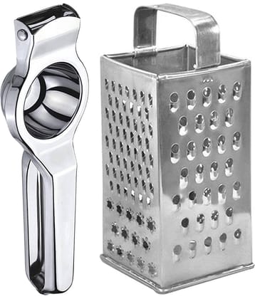 OC9 Silver Stainless Steel Lemon Squeezer + 8 in 1 Grater / Slicer ( Set of 2 )