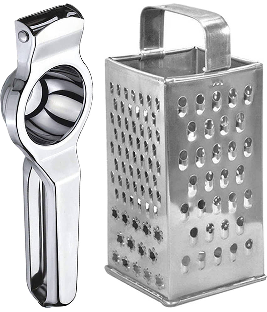 OC9 Silver Stainless Steel Lemon Squeezer + 8 in 1 Grater / Slicer ( Set of 2 )