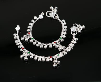 5.0" long handmade Sterling silver amazing vintage style ankle bracelet new born baby anklet noisy sound bells charm anklets jewelry ank417