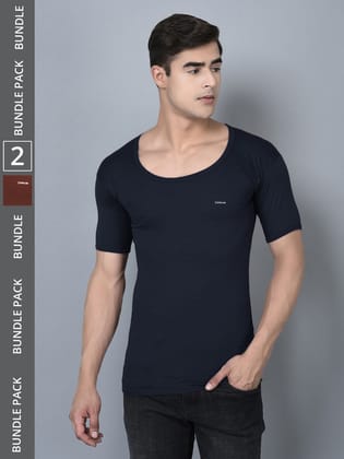 Men's Assorted Pack of 2 Solid Combed Cotton Shrinkless Vest