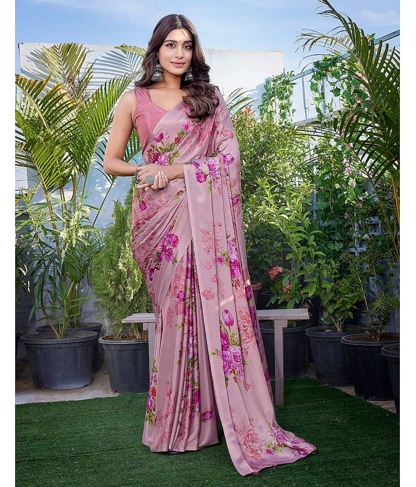 Yashika Silk Blend Printed Saree With Unstitched Blouse Piece ( Pink )