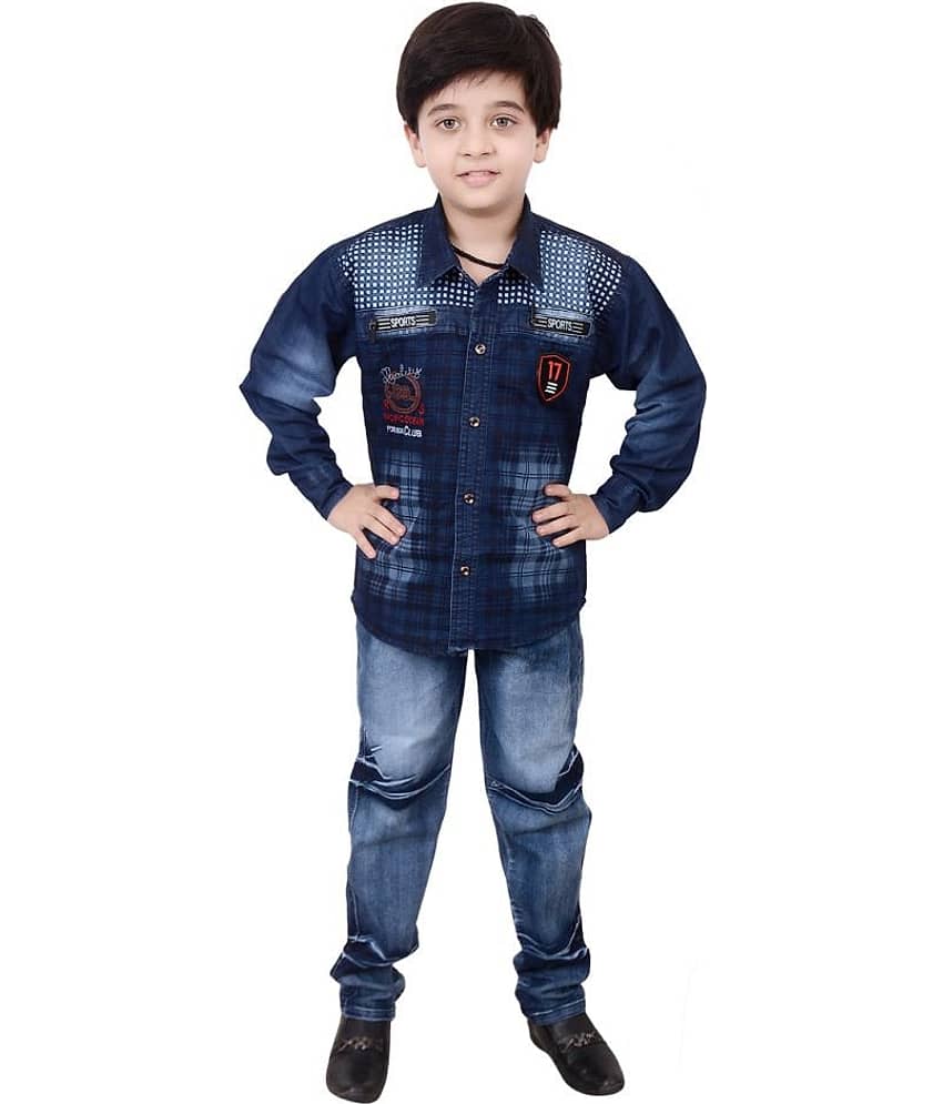 Arshia Fashions Pack of 1 Boys Cotton Blend Shirt & Jeans Set ( Blue )