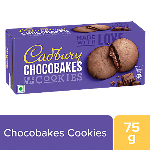 Cadbury Chocobakes Choc Filled Cookies, Centre Filled Chocolate Biscuits, 75 g (6 pcs)
