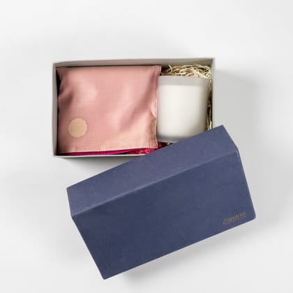Table Decor Gift Set of Runner & Candle-Chanderi Table Runner x 1 / Soy Wax Candle x 1 / 9.25 inches x 5.25 inches x 5 inches (Box Dimensions)