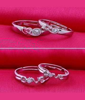 Stylish Adjustable Couple Rings Set for lovers Silver Plated Solitaire for Men and Women 2 Pair