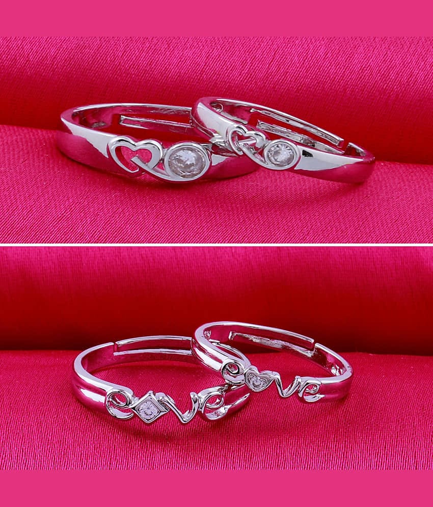 Stylish Adjustable Couple Rings Set for lovers Silver Plated Solitaire for Men and Women 2 Pair