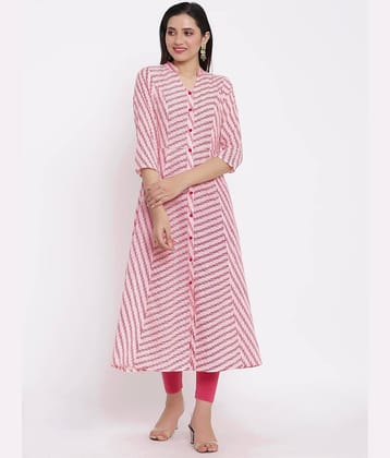 FabbibaPrints - Pink Cotton Blend Women's Flared Kurti ( Pack of 1 )