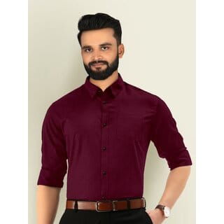 Baleshwar Men Maroon Solid Slim Fit Formal Shirt