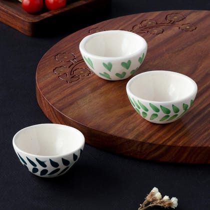 Round Ceramic Dip Bowls Set of 3 (Green, & Blue)
