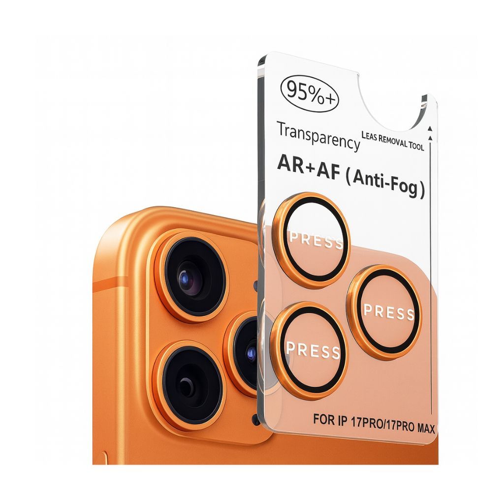 V3Deals Premium Camera Lens Protector for iPhone 17 Pro/17 Pro Max, 9H Hardness, Anti-Fog Glass with Aluminum Alloy Ring, 95% Transparency, Easy Installation (Orange)