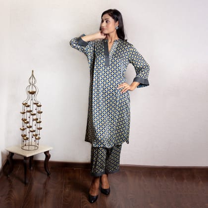 Multicolored printed co-ord set with dori work-XS