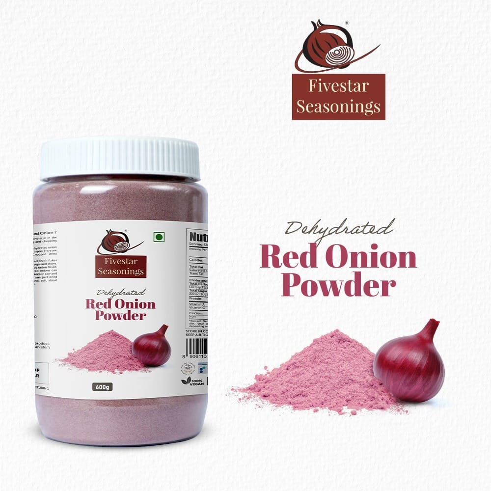 Fivestar Seasoning Dry Red Onion Powder 600g, 100% Natural, No Preservatives, Rich in Iron, Easy to Cook, 0% Trans-Fat Seasoning 