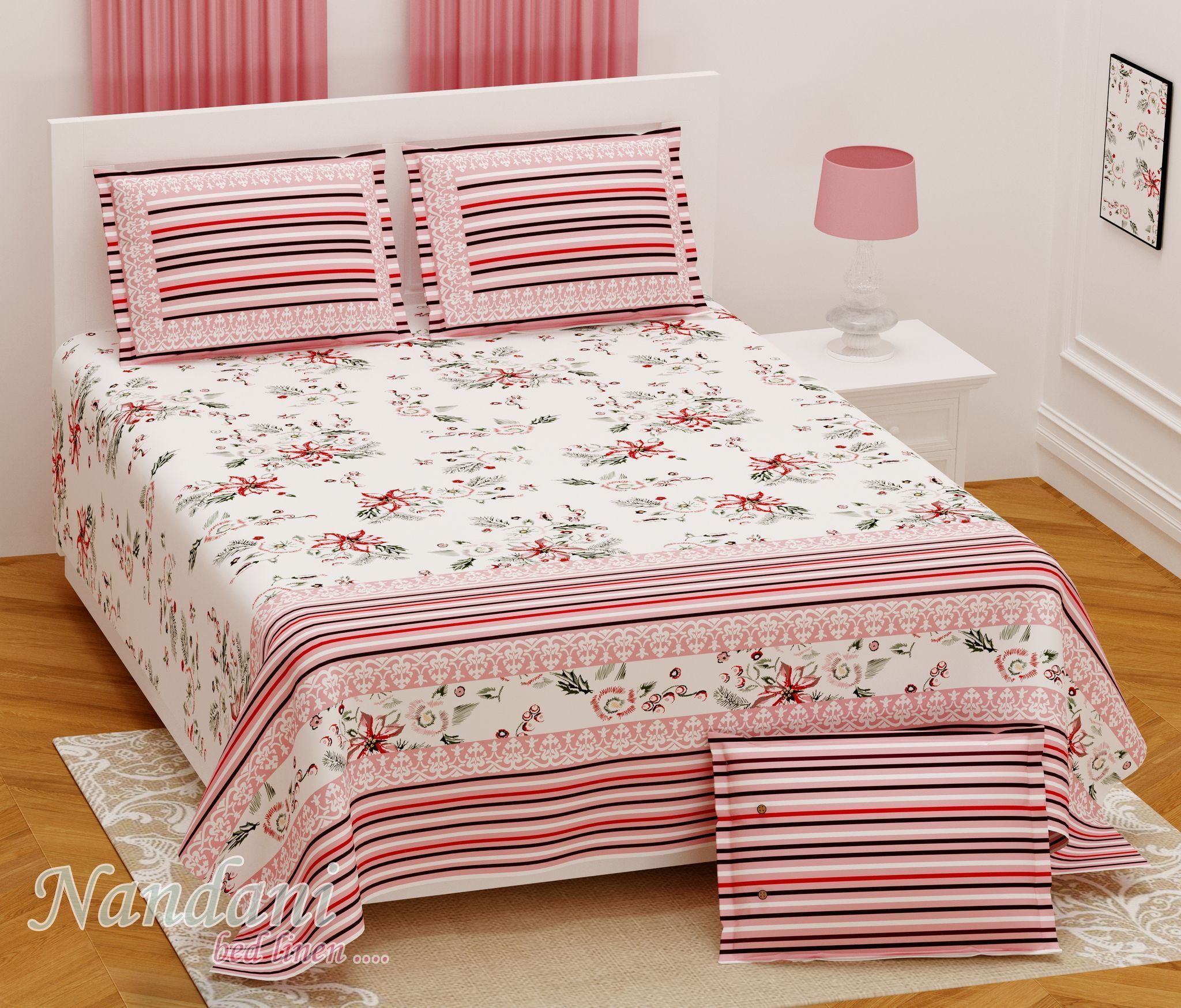 Colorful Jaipuri Sanganeri Pure Cotton Double Bedsheet with Pillow Covers
