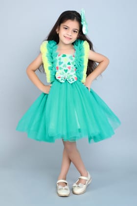 Heart and Ruffle Party Dress -Teal-2-3Y / Teal