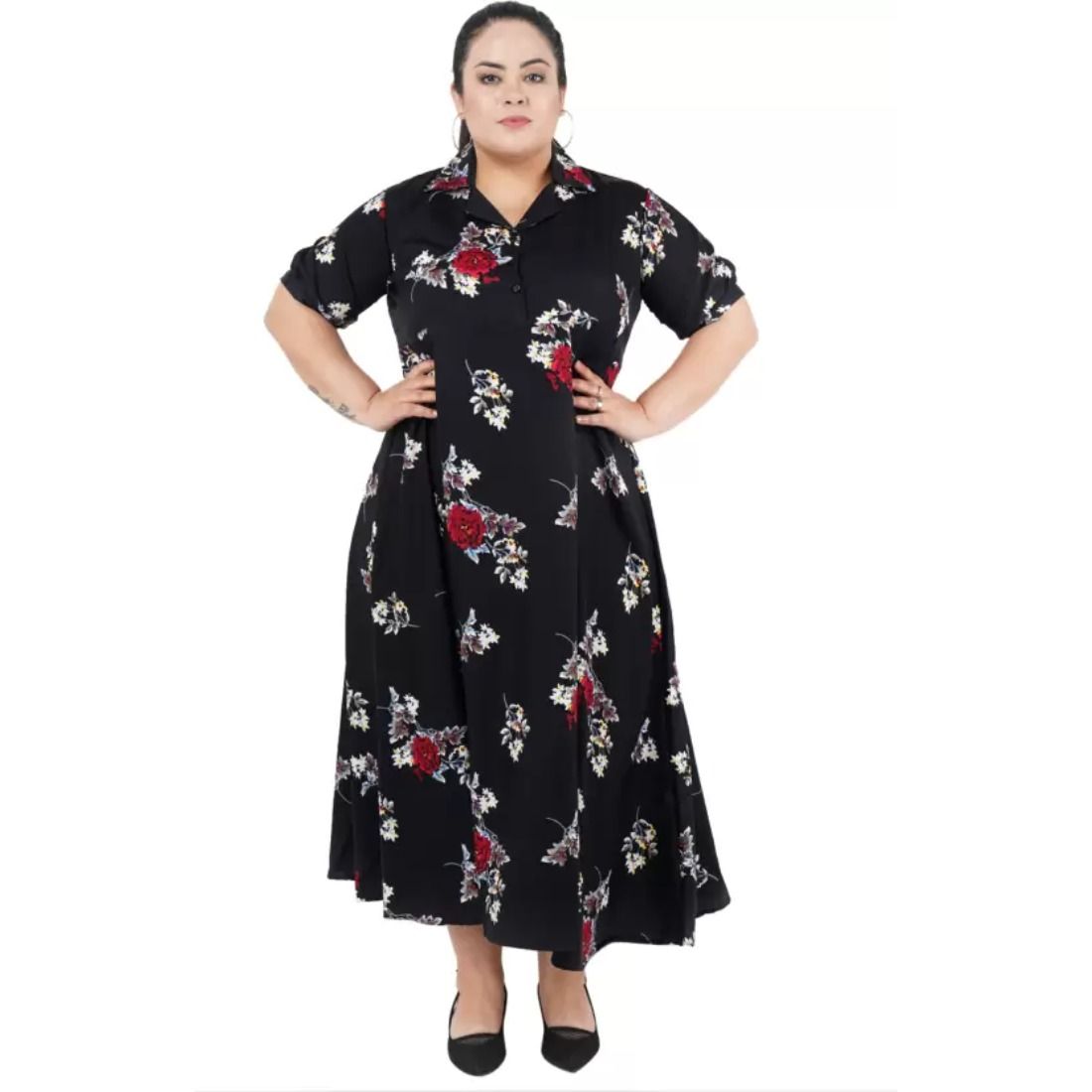 Women's Polyester Fit and Flare Black Dress Size 9XL (Black)