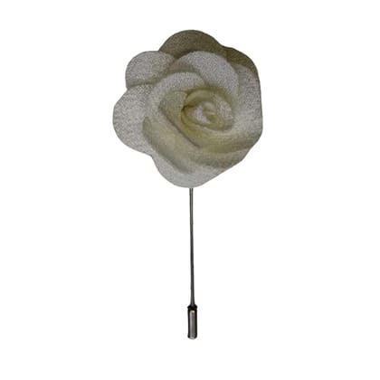 VOICI France Men's Camellia Flower Lapel Pin Handmade Boutonniere Stick Brooch for Suit tuxedo off White color Free size 1