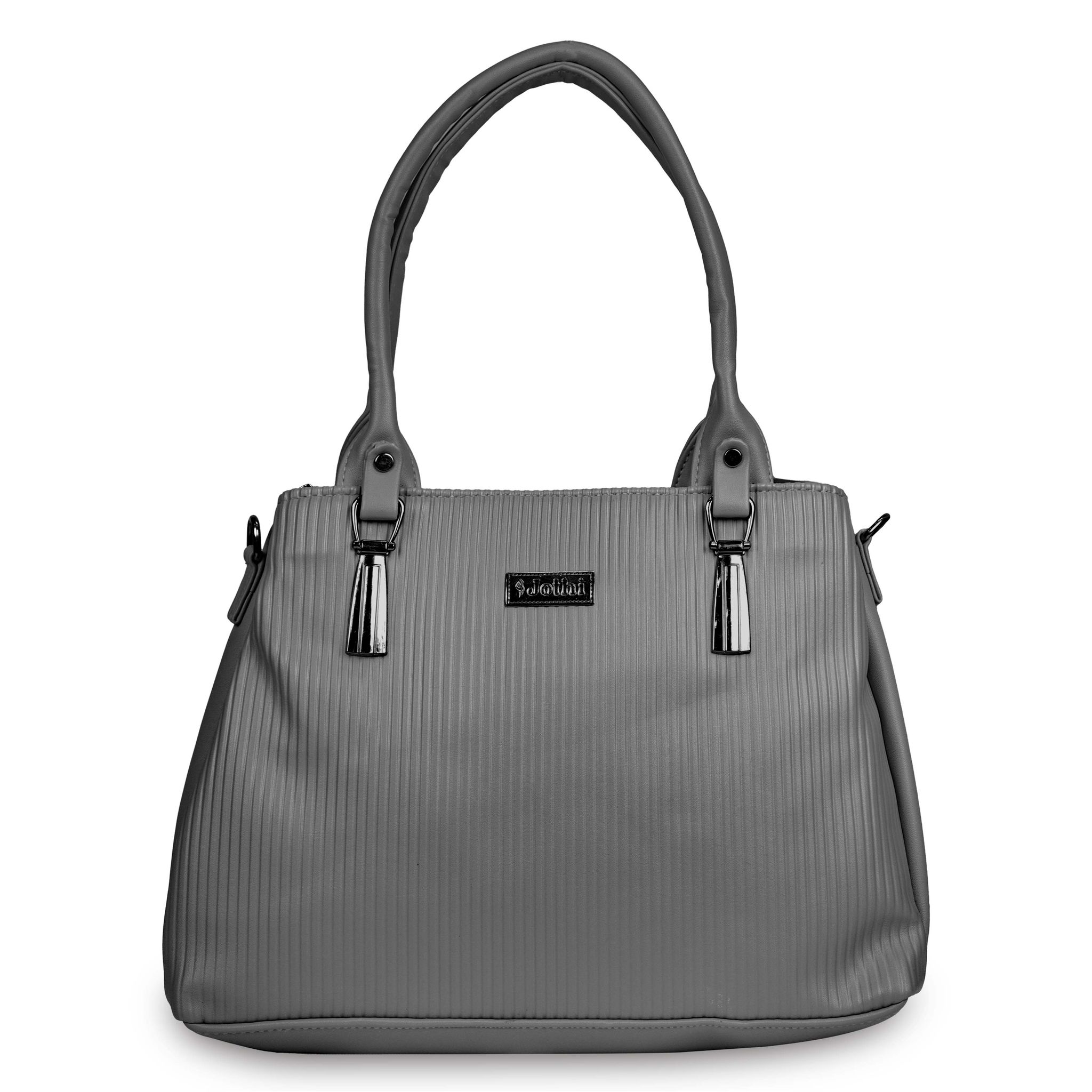 Jothi Rinka Premium Womens Handbag | Quilted Panel Synthetic Leather Tote | 3-Compartment Spacious Design | Water-Resistant | Soft Base | Grey