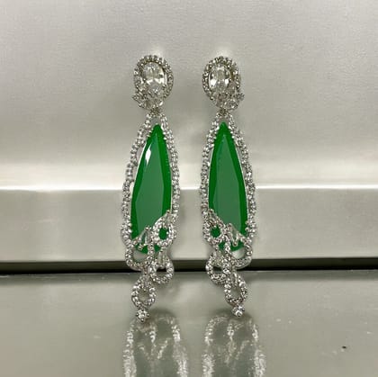 Scarlet Symphony Earrings-Green / Rhodium / Free Size