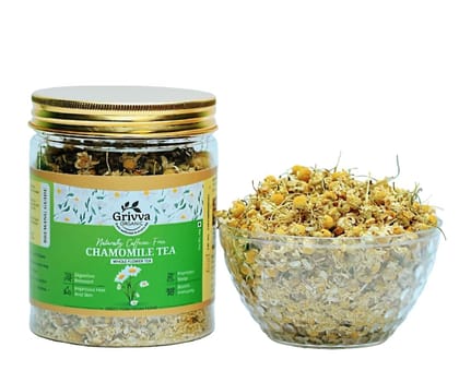 GRIVVA ORGANIC Chamomile Herbal Tea 100% Pure Loose Leaf Dried Flowers | Caffeine-Free Relaxation & Stress Relief | Soothing Sleep & Wellness Tea | Reusable Glass Jar