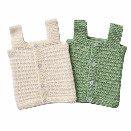The Baby First Box Handmade Unisex Baby Wool Sweater for New Born Baby| Sweater for New Born Baby 0-3 Months| Sleeveless Baby Sweater | (Pack of 2)