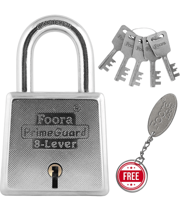 Foora PrimeGurad 60 Padlock - Double Locking 8 Lever Iron Zinc, 5 Keys for Door Gate Shutter Security, Heavy Duty 60mm Silver Glossy Finish