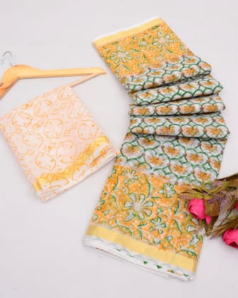 Craft Couture Kota Doria Sunny Yellow Blockprinted Saree