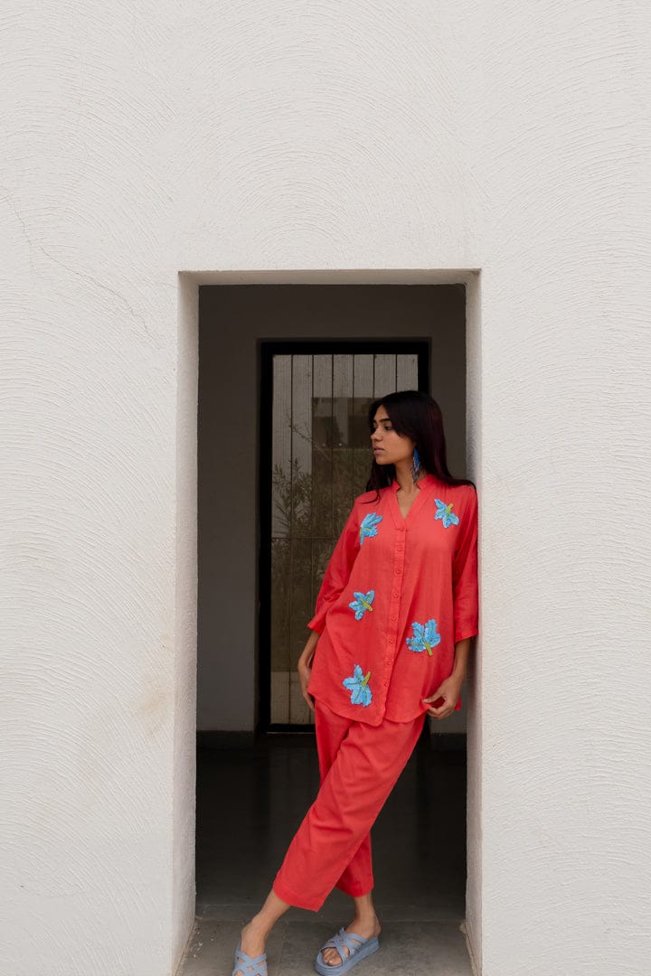 Coral Embroidered Co-Ord-S