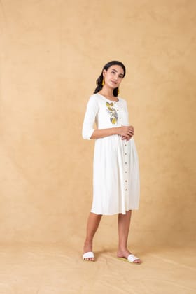 White Embroidered Dress-S