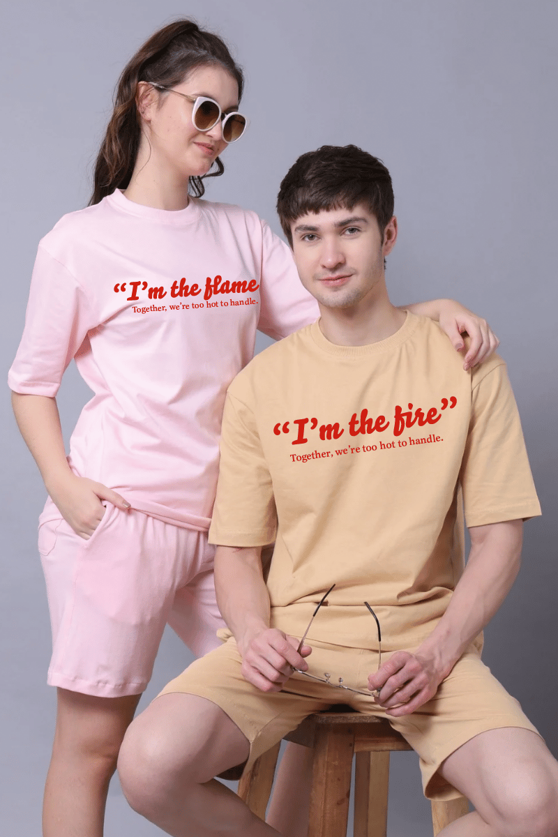 Fire Flame Couple Oversized Couple Tees - Pack of 2