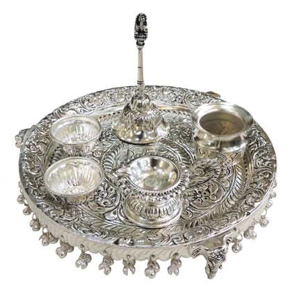 Traditional Brass Puja Thali Set | Religious Gift Item, Height : 2 Inch (ZMAS609 F)