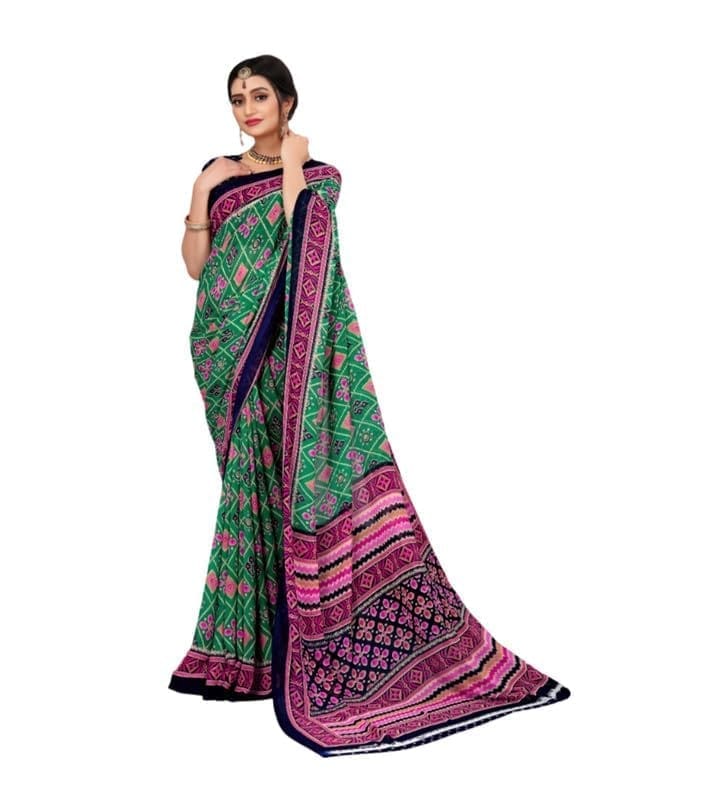 Women's Georgette Floral Print Saree With Unstitched Blouse 5.5Mtr (Green)-PID54777