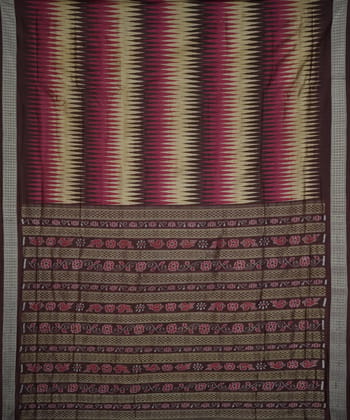 Pink, coffee, cream silk handloom patli bomkai saree