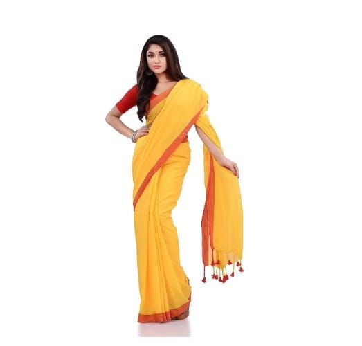 Handloom Solid Color Contrast Border Saree