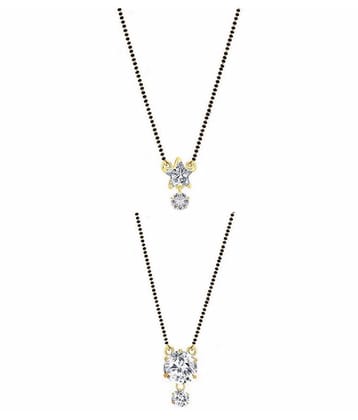 Soni Ethnic Traditional Gold Plated American Diamond Latest Design Mangalsutra Pendant Necklace with chain For Women and Girls (18 Inch, Pack of 2) - Golden