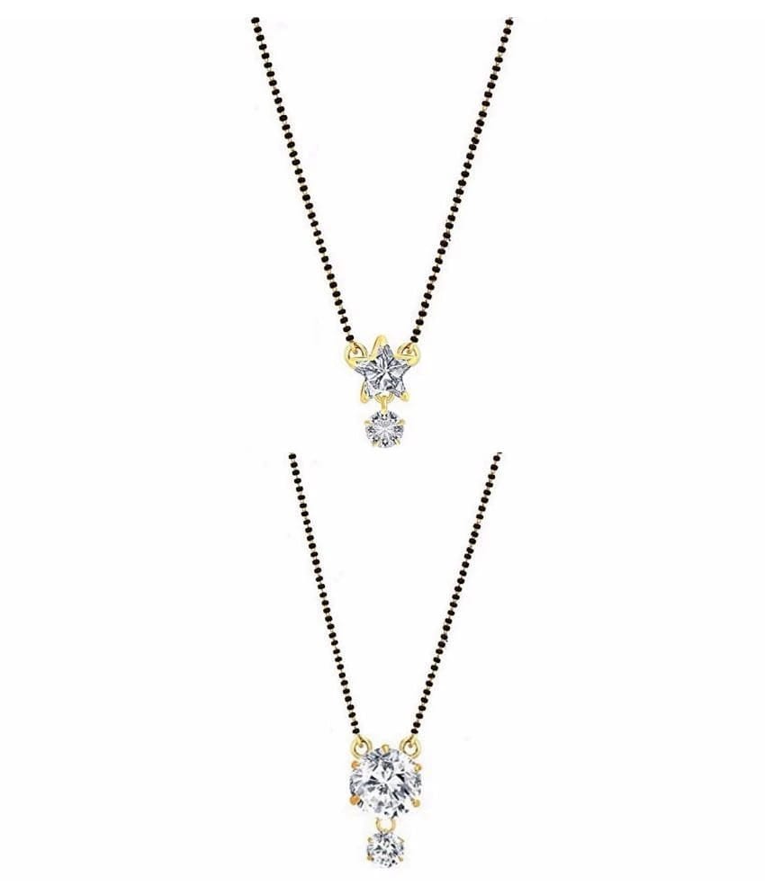 Soni Ethnic Traditional Gold Plated American Diamond Latest Design Mangalsutra Pendant Necklace with chain For Women and Girls (18 Inch, Pack of 2) - Golden