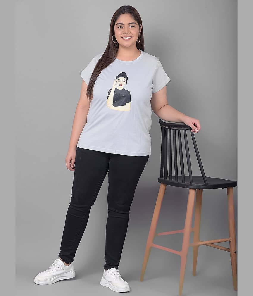 Club York Women Cotton Blend Printed Regular Fit Round Neck T-Shirt ( Light Grey )