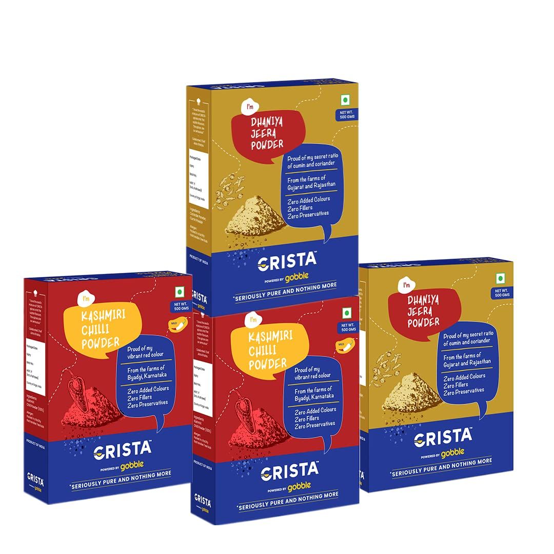 CRISTA Kashmiri Chilli Powder And Dhaniya Jeera Powder Combo Pack, 500 gm Each - Pack of 4