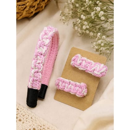 HANDCRAFTED MACRAME PINK & WHITE HAIR ACCESSORY SET HANDCRAFTED MACRAME PINK & WHITE HAIR ACCESSORY SET