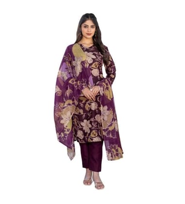 Women's Cotton Blend Printed Kurti with Pant Dupatta Set (Purple, L)-PID63055 Women's Cotton Blend Printed Kurti with Pant Dupatta Set (Purple, L)-PID63055