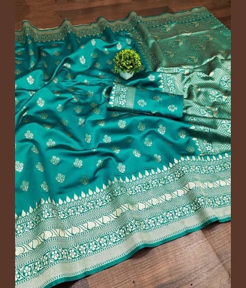 fab woven Art Silk Woven Design Kanjeevaram Sarees With Unstitched Blouse Piece ( Teal )