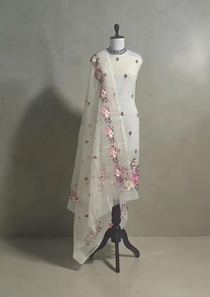 Handwoven Kota Doria Cotton Dress Material with Hand-embroidered Dupatta