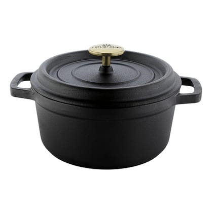 Trilonium Cast Iron Dutch Oven Pot | Casserole | Biryani Pot | Cooking Pot | Pre-Seasoned | 22cm | 3 Litres | 3.7 Kgs