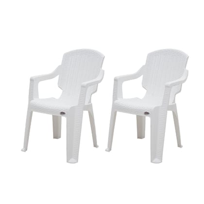 Supreme Furniture Mark Plastic with Arm Chair Suitable for Home, Office, Garden, Living Room, Cafeteria, Restaurant, Hotel, Resort, Indoor & Outdoor