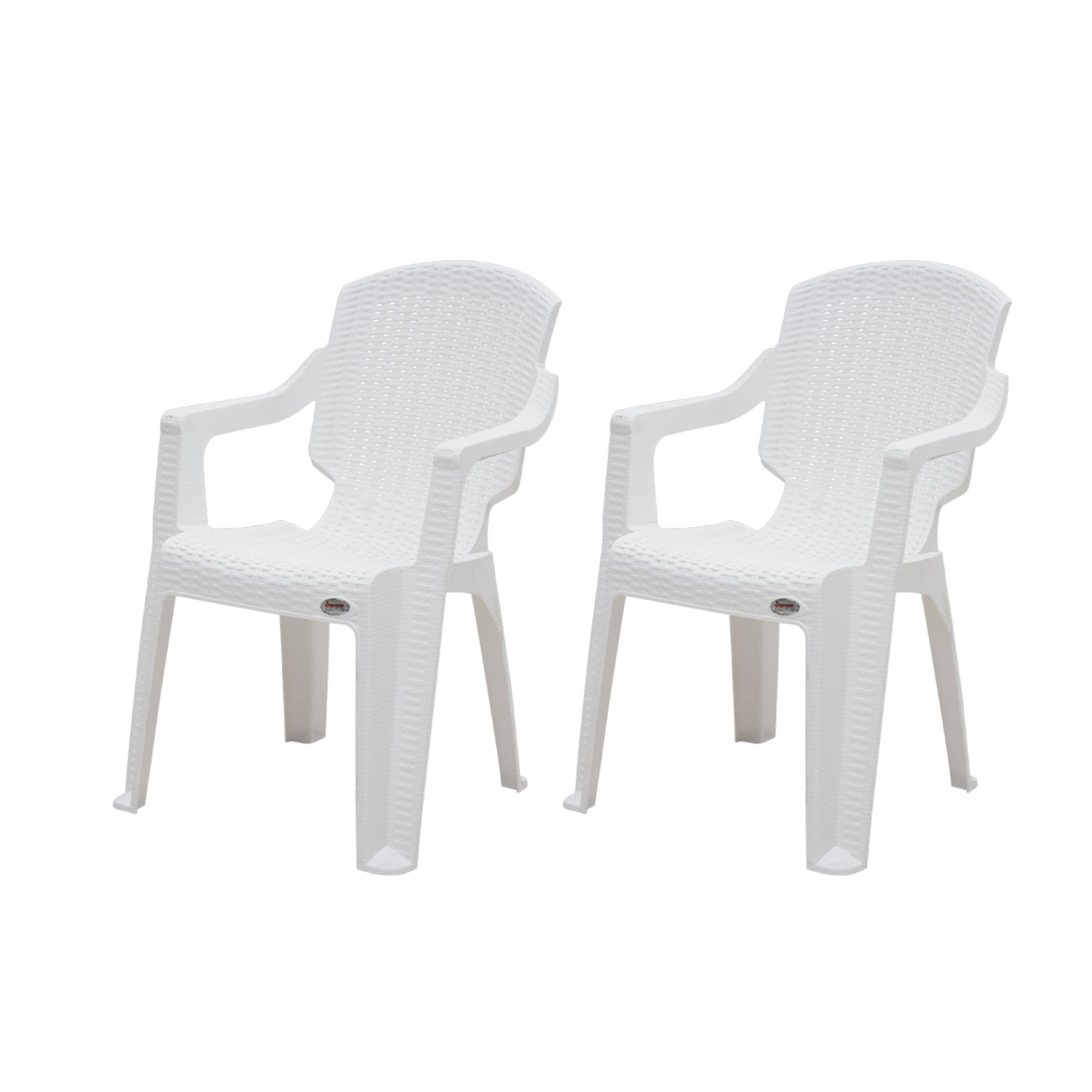 Supreme Furniture Mark Plastic with Arm Chair Suitable for Home, Office, Garden, Living Room, Cafeteria, Restaurant, Hotel, Resort, Indoor & Outdoor